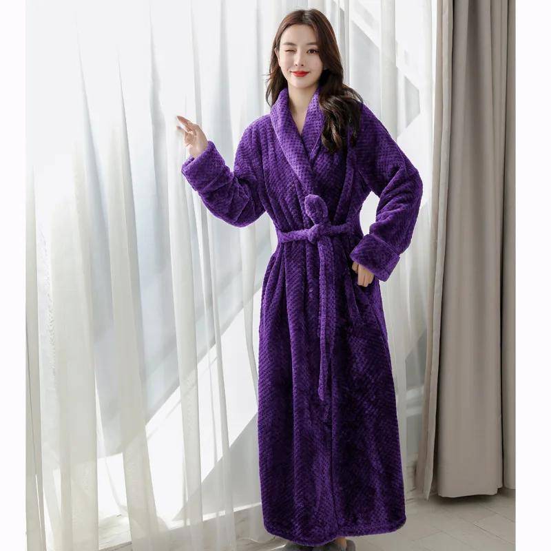 Winter Warmer Korallensamt-Kimono-Bademantel Damen-Nachthemd Pyjamas Langer Bademantel Intime Unterwäsche Neue Heimkleidung L violett von Joom DACH