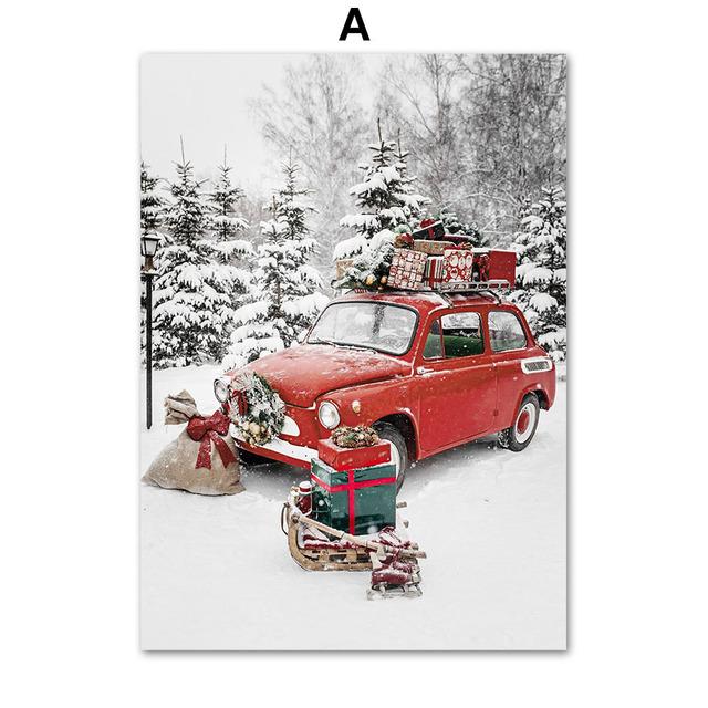 Winter Weihnachten Landschaft Poster Drucke Schneemann Eichhörnchen Elch Kaffee Leinwand Malerei Wand Kunst Bilder Für Wohnzimmer Dekor 40cm×50cm NoFrame von Joom DACH