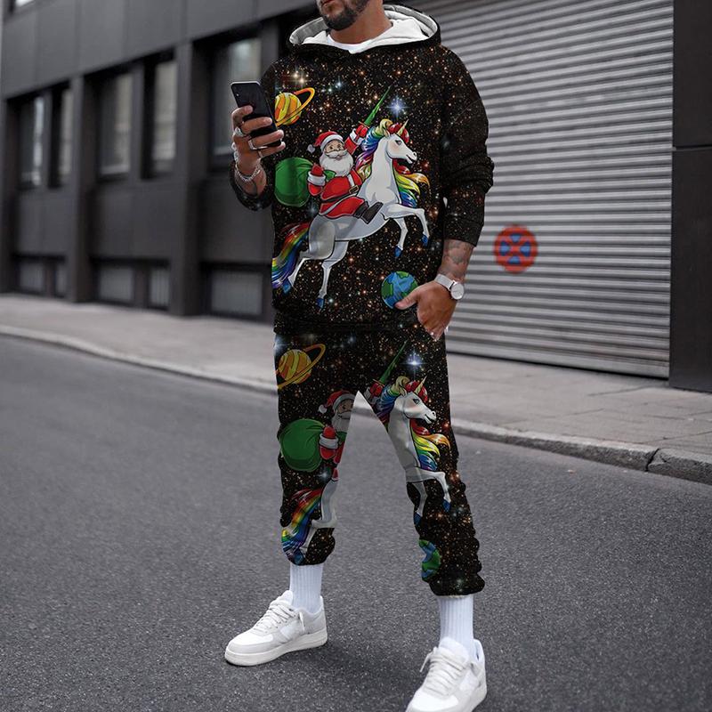 Winter Weihnachten Männer Frauen Hoodies Set Streetwear Casual Pullover Anzug Lose Jogging Trainingsanzug 3D Gedruckt Sweatshirts + Lange Hosen XL von Joom DACH