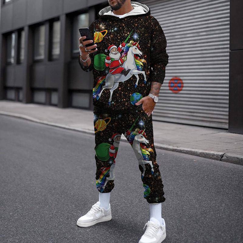 Winter Weihnachten Männer Frauen Hoodies Set Streetwear Casual Pullover Anzug Lose Jogging Trainingsanzug 3D Gedruckt Sweatshirts + Lange Hosen XL von Joom DACH