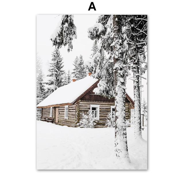 Winter Wilde Landschaft Bild Leinwand Malerei Wand Kunst Elch Baum Landschaft Poster und Druck für Weihnachten Home Wohnzimmer Dekor 30cm×40cm NoFrame von Joom DACH