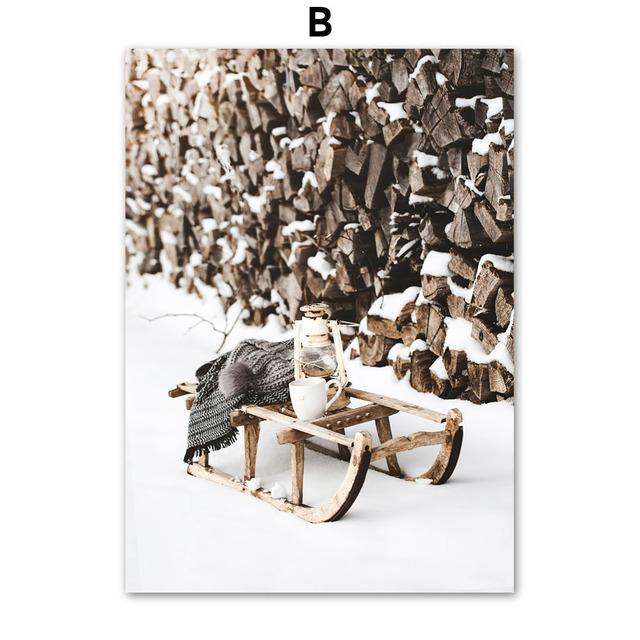 Winter Wilde Landschaft Bild Leinwand Malerei Wand Kunst Elch Baum Landschaft Poster und Druck für Weihnachten Home Wohnzimmer Dekor 30cm×40cm NoFrame von Joom DACH