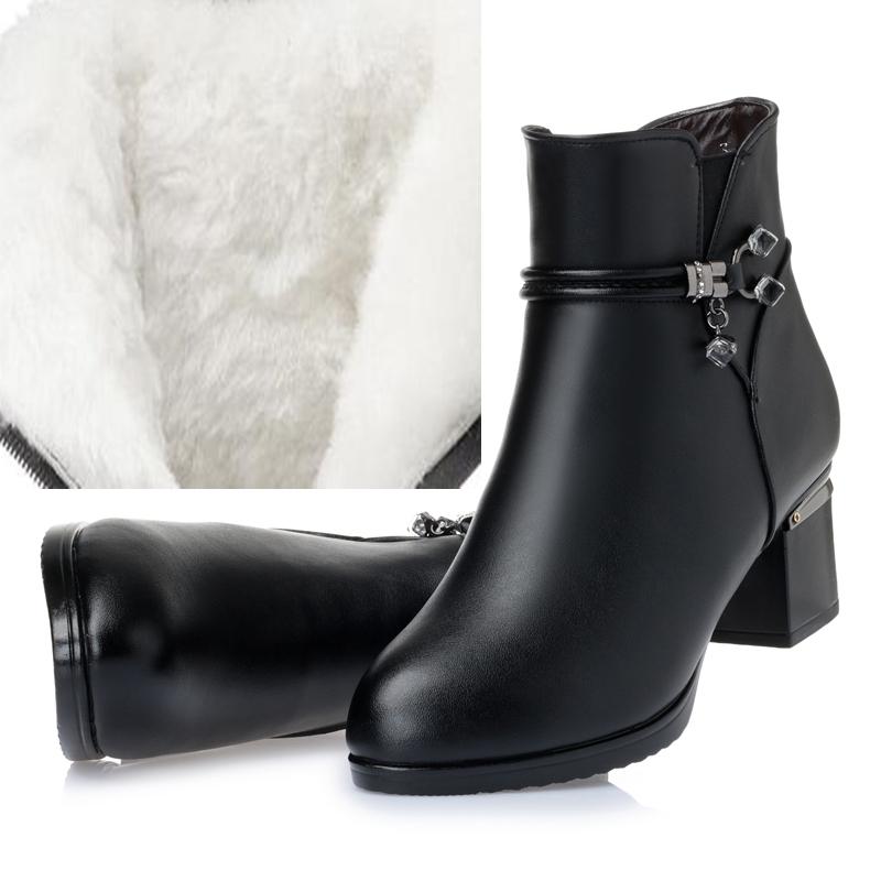 Winter Wolle Damen Stiefel Echtes Leder Schneestiefel Slope mit dicken warmen Stiefeletten Damenstiefel Plus Size 36 schwarz von Joom DACH