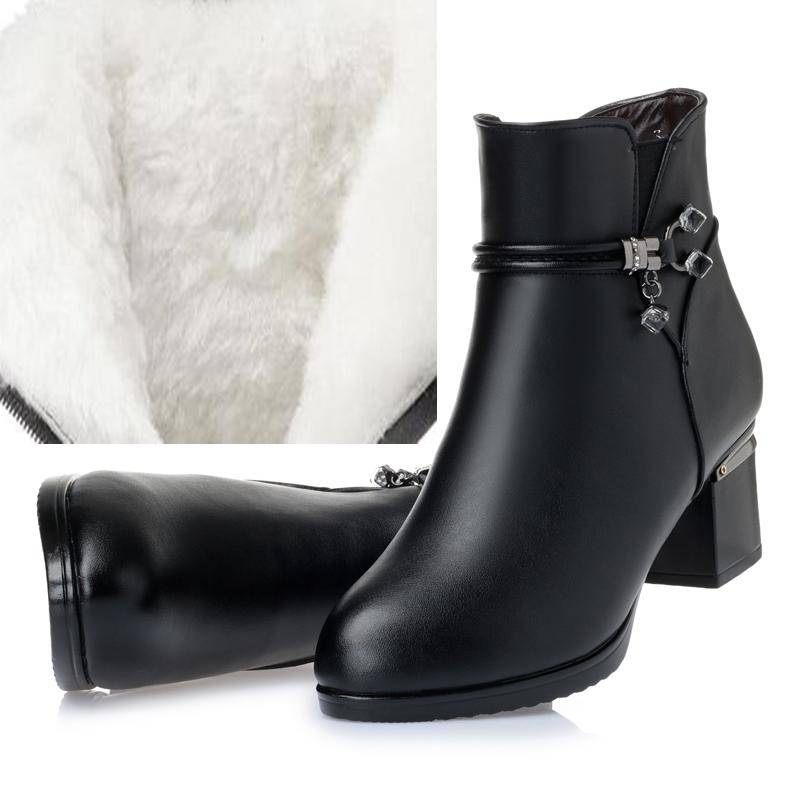 Winter Wolle Damen Stiefel Echtes Leder Schneestiefel Slope mit dicken warmen Stiefeletten Damenstiefel Plus Size 36 schwarz von Joom DACH
