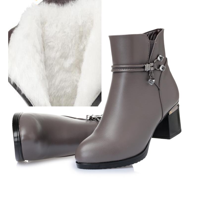 Winter Wolle Damen Stiefel Echtes Leder Schneestiefel Slope mit dicken warmen Stiefeletten Damenstiefel Plus Size 41 graue von Joom DACH