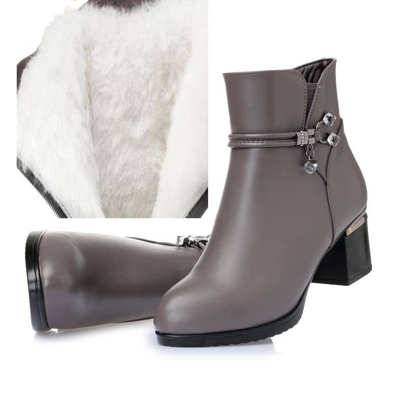 Winter Wolle Damen Stiefel Echtes Leder Schneestiefel Slope mit dicken warmen Stiefeletten Damenstiefel Plus Size 41 graue von Joom DACH