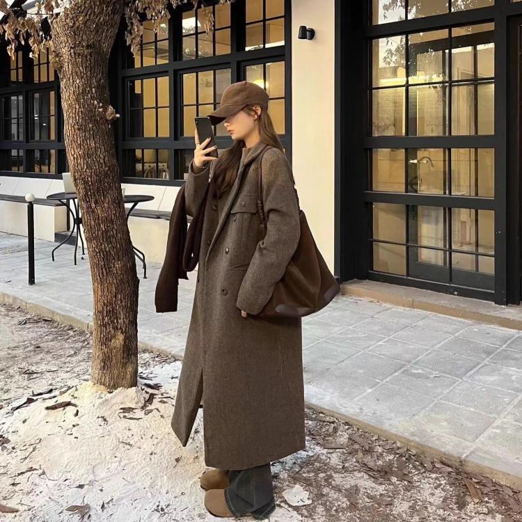 Winter Wollmantel Damen High-End Modischer Casual Mantel Loose Style XL kaffeebraun von Joom DACH