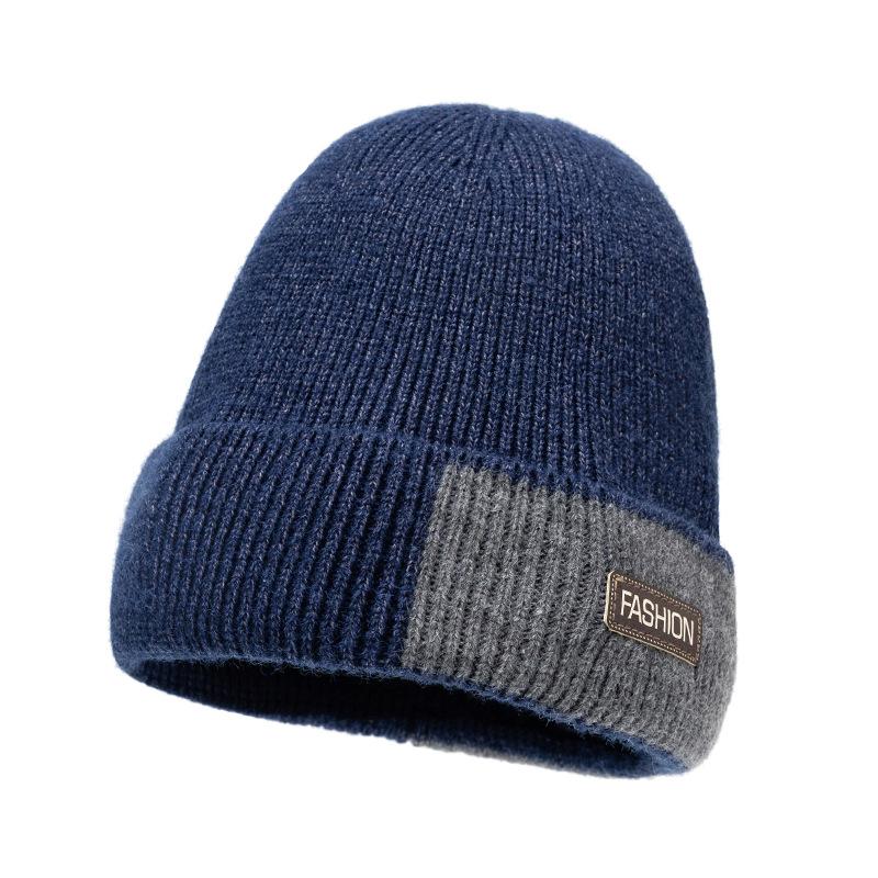 Winterwolle Strickmütze Herren Fleece Dicke Colorblock Mütze Outdoor Radfahren Winddichte Mütze navy blau von Joom DACH