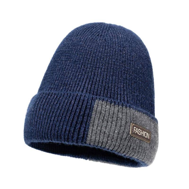 Winterwolle Strickmütze Herren Fleece Dicke Colorblock Mütze Outdoor Radfahren Winddichte Mütze navy blau von Joom DACH