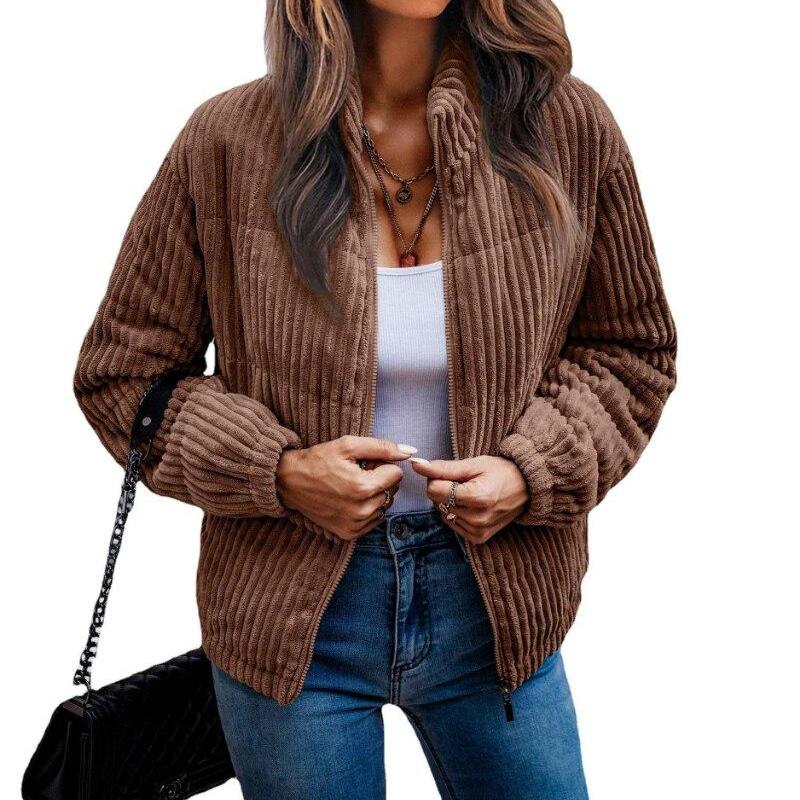 Winter Zipper Mäntel Mode Jacken Für Frauen 2023 Outwear Kleidung Tops Fleece Langarm Einfarbig Pit Streifen Kleidung 23516 XXXL braun von Joom DACH