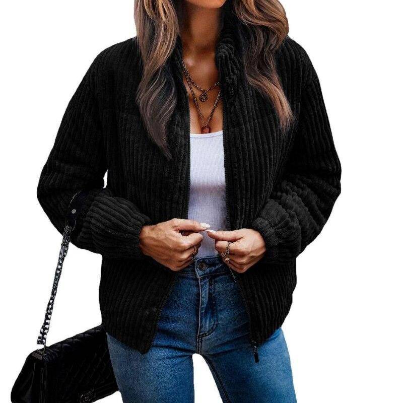 Winter Zipper Mäntel Mode Jacken Für Frauen 2023 Outwear Kleidung Tops Fleece Langarm Einfarbig Pit Streifen Kleidung 23516 XXXL schwarz von Joom DACH