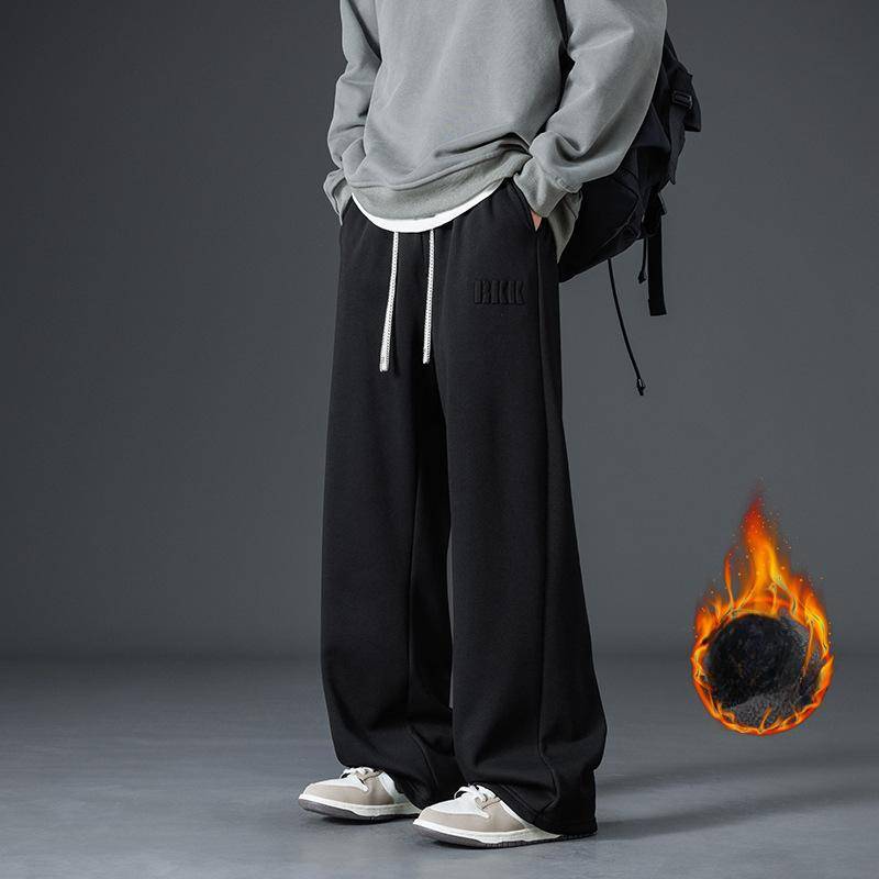 Winter dicke warme Wolle Übergröße Sporthose Herren weites Bein locker sportlich lässig Baumwolle gerade Jogginghose 8XL schwarz von Joom DACH