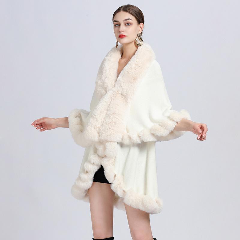Winter frauen Cape Schal Pelz Kragen Große Größe Strickjacke Lose Temperament Elegante Jacke One Size weiß von Joom DACH