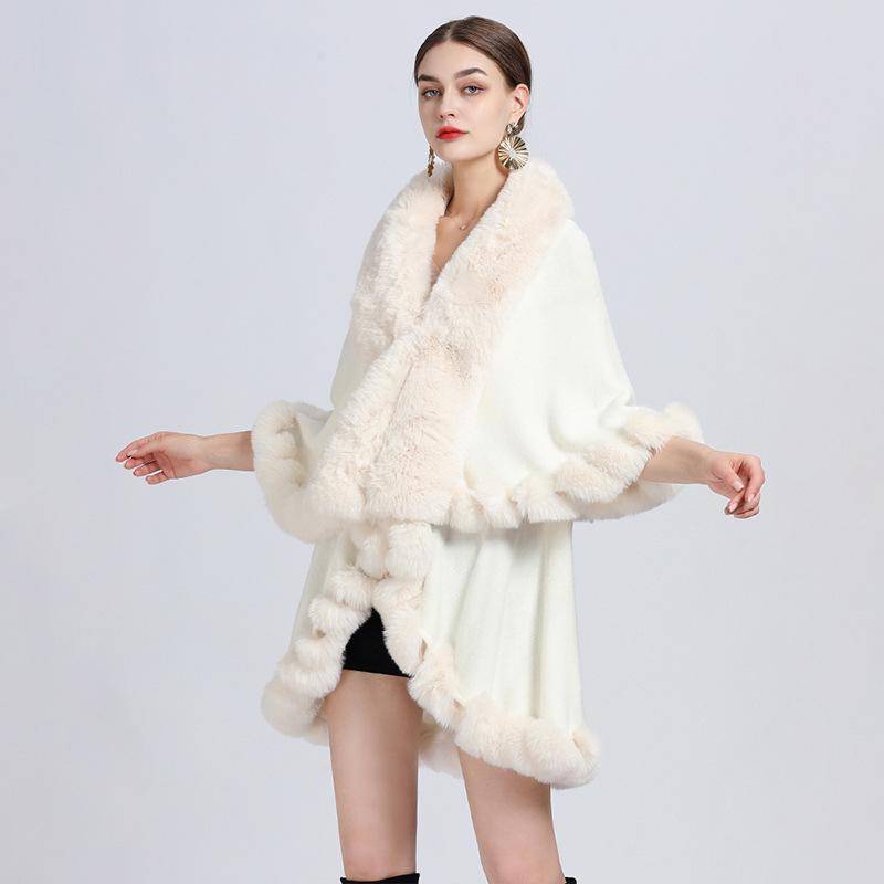 Winter frauen Cape Schal Pelz Kragen Große Größe Strickjacke Lose Temperament Elegante Jacke One Size weiß von Joom DACH