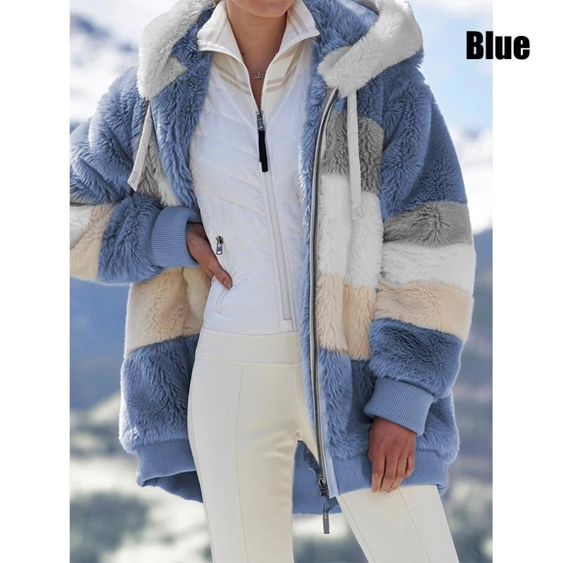 Winter frauen Mode Mit Kapuze Warme Lose Jacke für Frauen Patchwork Oberbekleidung Zipper Damen Plus Größe Pullover XL blau von Joom DACH