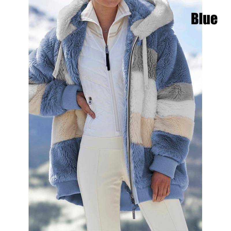 Winter frauen Mode Mit Kapuze Warme Lose Jacke für Frauen Patchwork Oberbekleidung Zipper Damen Plus Größe Pullover XL blau von Joom DACH