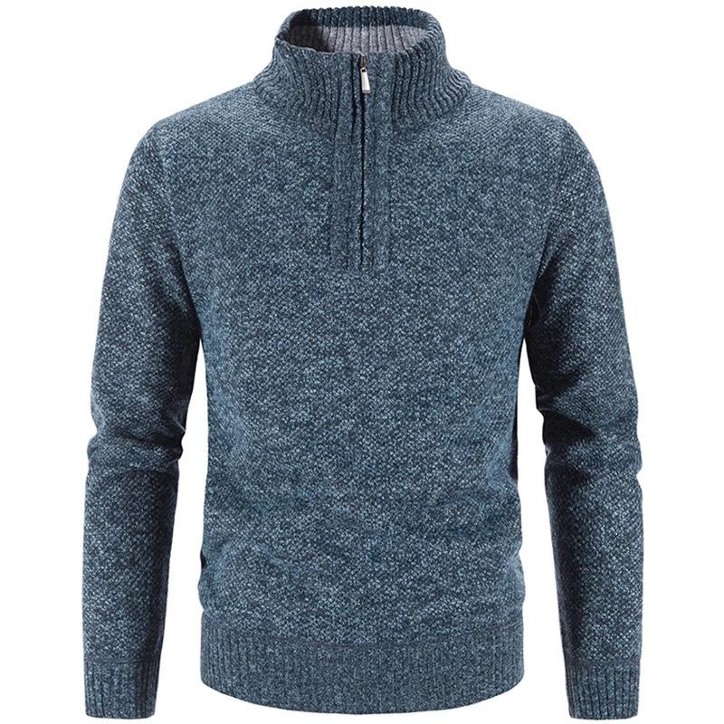 Winter herren Fleece Dicker Pullover Halb Zipper Rollkragen Warme Pullover Qualität Männlich Schlank Gestrickte Wolle Pullover M blau von Joom DACH