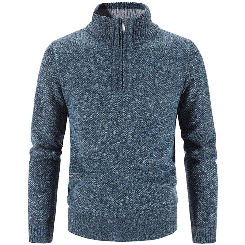 Winter herren Fleece Dicker Pullover Halb Zipper Rollkragen Warme Pullover Qualität Männlich Schlank Gestrickte Wolle Pullover M blau von Joom DACH