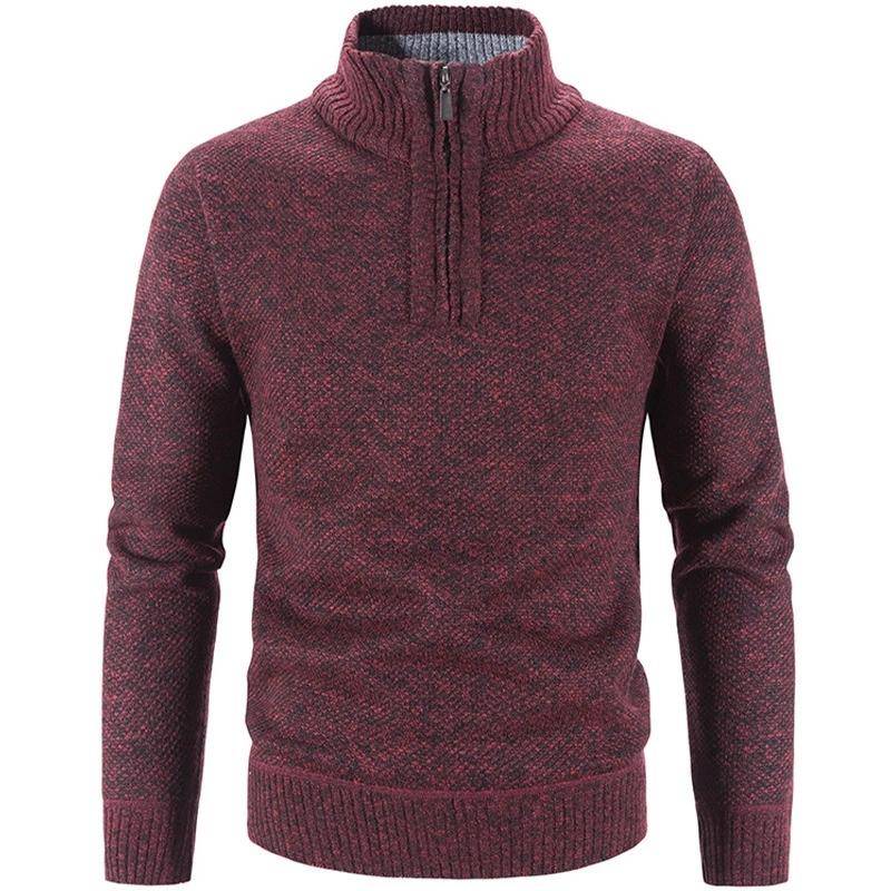 Winter herren Fleece Dicker Pullover Halb Zipper Rollkragen Warme Pullover Qualität Männlich Schlank Gestrickte Wolle Pullover M weinrot von Joom DACH