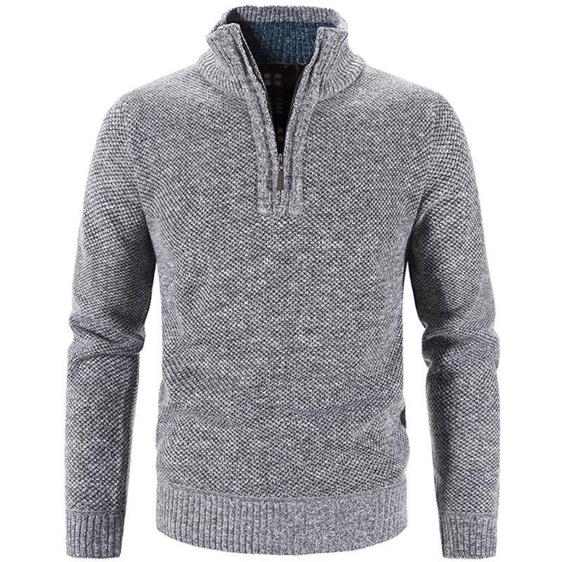 Winter herren Fleece Dicker Pullover Halb Zipper Rollkragen Warme Pullover Qualität Männlich Schlank Gestrickte Wolle Pullover XXL hellgrau von Joom DACH