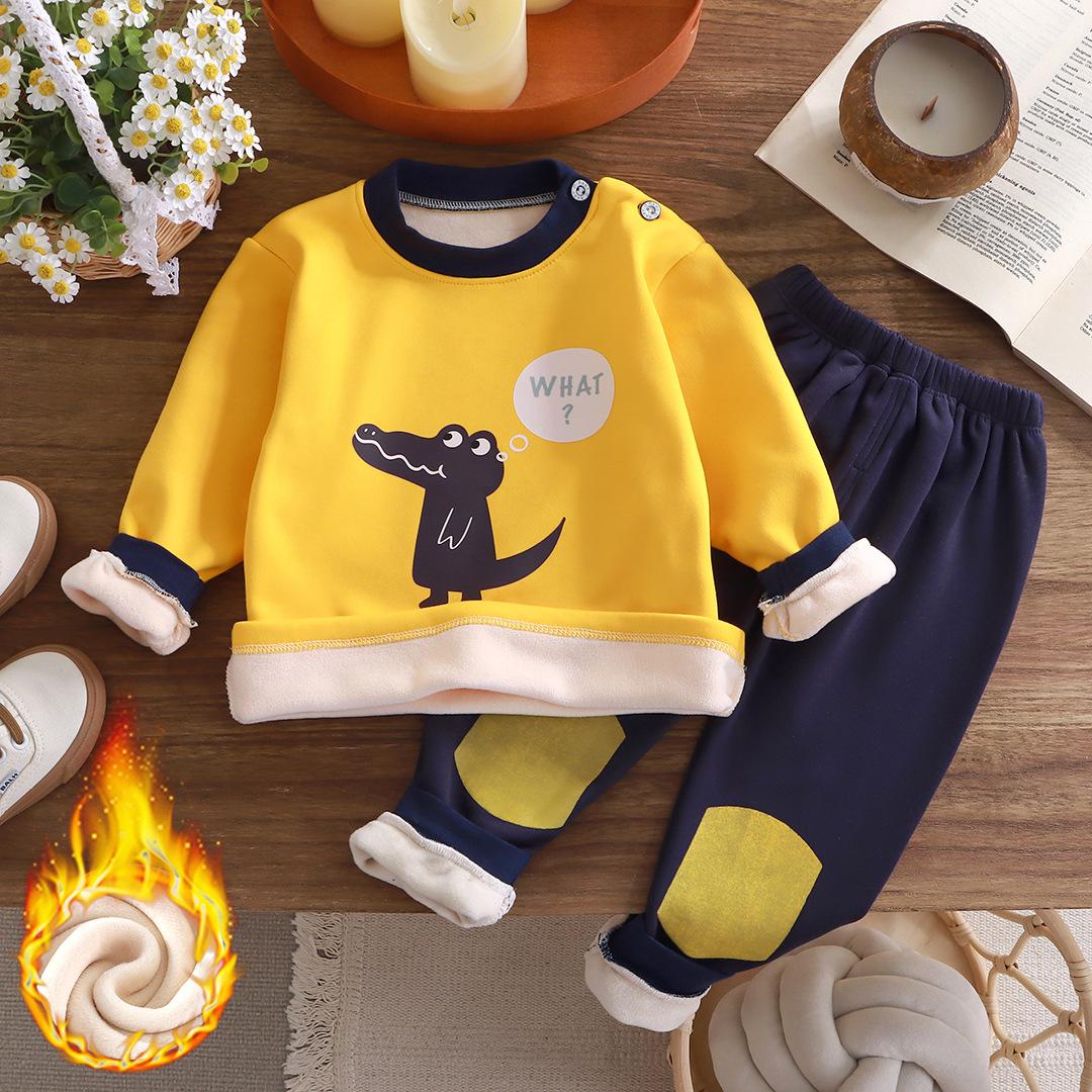 Winter kinder Kleidung Thermo-unterwäsche Set Plus Samt Baby Jungen Verdicken Mädchen Kleidung Kinder Pyjamas Anzug 100cm gelb von Joom DACH