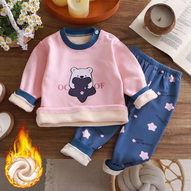 Winter kinder Kleidung Thermo-unterwäsche Set Plus Samt Baby Jungen Verdicken Mädchen Kleidung Kinder Pyjamas Anzug 100cm rosa von Joom DACH