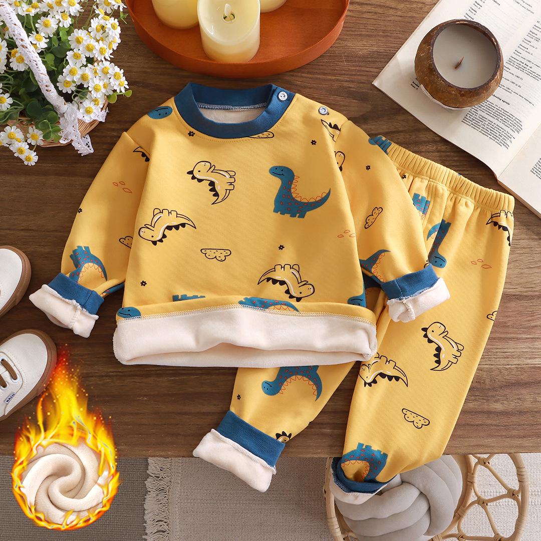 Winter kinder Kleidung Thermo-unterwäsche Set Plus Samt Baby Jungen Verdicken Mädchen Kleidung Kinder Pyjamas Anzug 100cm orange von Joom DACH