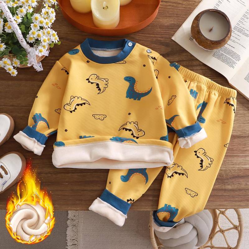 Winter kinder Kleidung Thermo-unterwäsche Set Plus Samt Baby Jungen Verdicken Mädchen Kleidung Kinder Pyjamas Anzug 100cm orange von Joom DACH