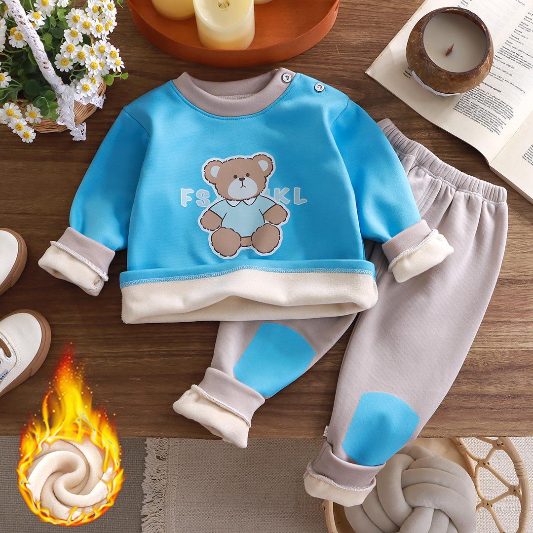Winter kinder Kleidung Thermo-unterwäsche Set Plus Samt Baby Jungen Verdicken Mädchen Kleidung Kinder Pyjamas Anzug 73cm blau von Joom DACH