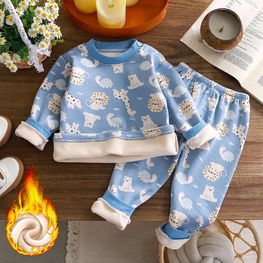 Winter kinder Kleidung Thermo-unterwäsche Set Plus Samt Baby Jungen Verdicken Mädchen Kleidung Kinder Pyjamas Anzug 80cm hellblaue von Joom DACH