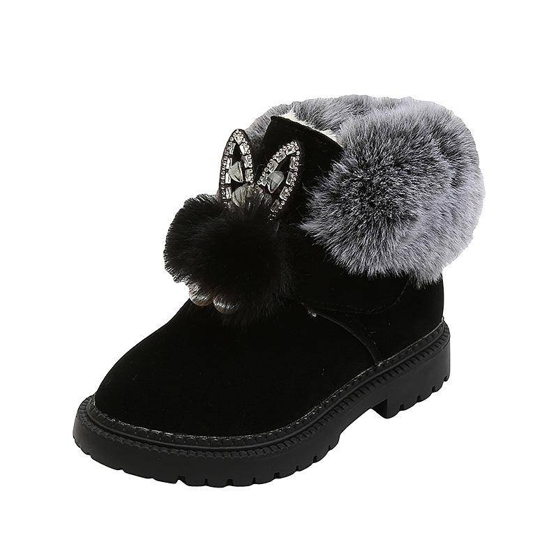 Winter kinder Schnee Stiefel Flachen Boden Prinzessin Baumwolle Schuhe Mode Verdickt Gepolsterte Kurze Röhre Baby Stiefel 21 schwarz von Joom DACH