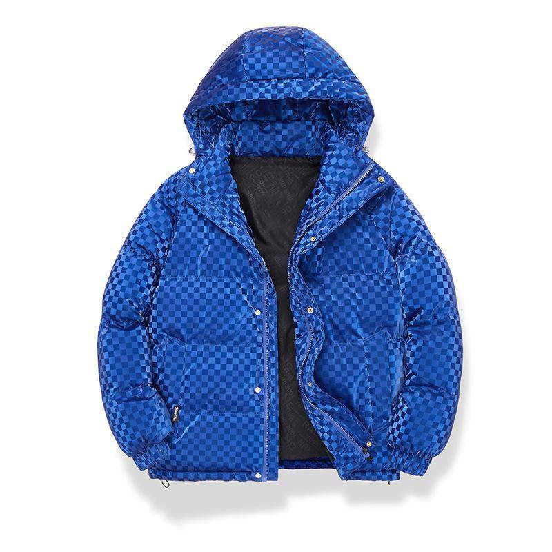 Winter neue Schachbrett helles Gesicht mit Kapuze dicke Jugend Baumwolle gefütterte Jacke Paar Mode Herren Baumwolle gefütterte Jacke L blau von Joom DACH