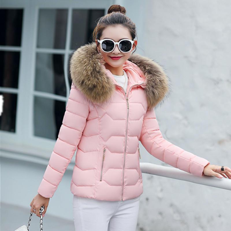 Winter und Herbst Winter Short Style Damen tragen Parkas Outwear Damen Mäntel Künstlicher Waschbärpelzkragen Winterjacke XL gelb/rosa von Joom DACH