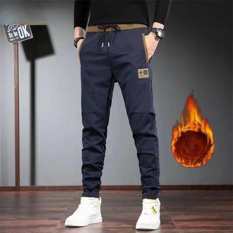 Winter verdickte Fleecehose für Herren, warm, lässig, mit Stickerei, Buchstaben-Fleece-Innenfutter, dicke Hose, warme Thermo-Jogginghose für den Außenbereich 5XL blau von Joom DACH