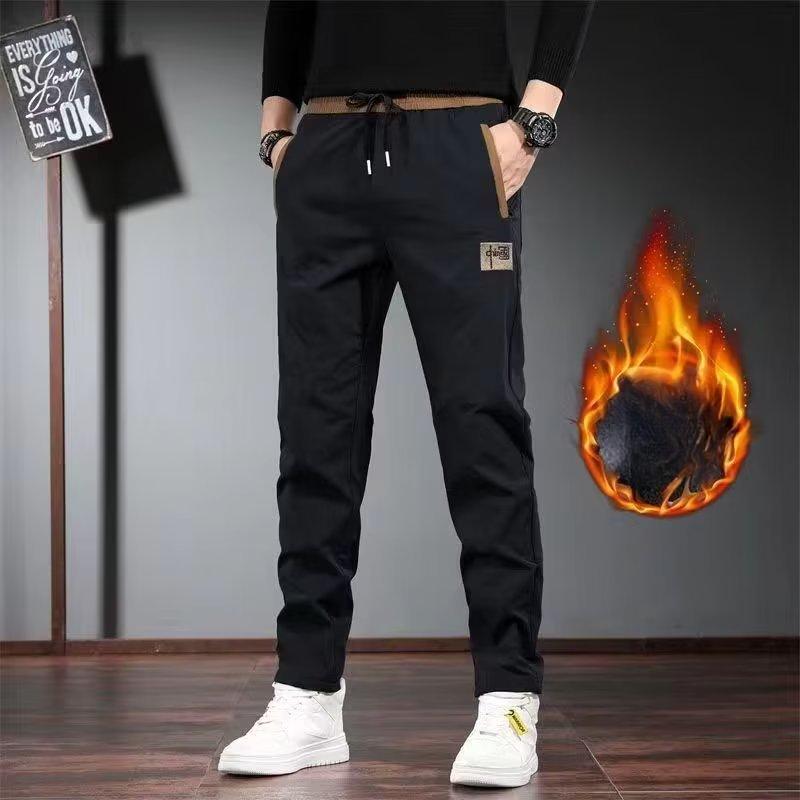 Winter verdickte Fleecehose für Herren, warm, lässig, mit Stickerei, Buchstaben-Fleece-Innenfutter, dicke Hose, warme Thermo-Jogginghose für den Außenbereich M von Joom DACH
