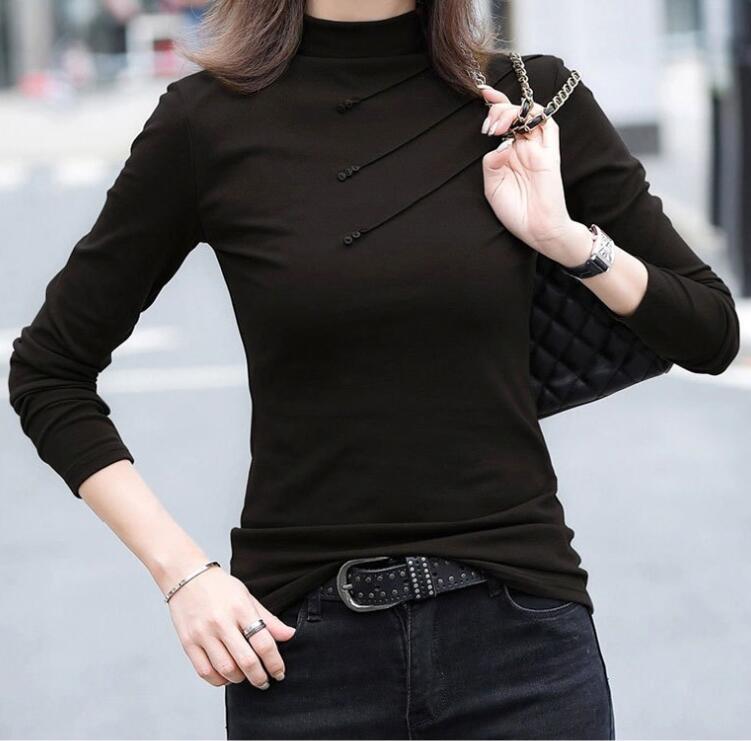 Winter warme Damenbluse, dicker Rollkragenpullover, Hemd für Damen, warme Bluse L schwarz von Joom DACH