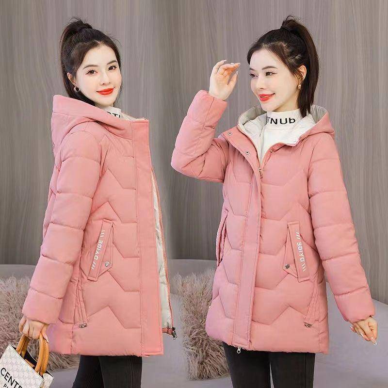 Winterjacke Damen Neu Lässiger Parka mit Kapuze Dick Daunen Baumwolle Gepolsterter Parka Damenjacke Kurzmantel Schlank Warm Oberbekleidung 3XL rosa von Joom DACH