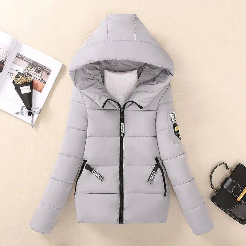 Winterjacke Damen Parkas mit Kapuze Kurzmäntel Damen Parka Warm Verdicken Jacke Koreanische Lose Baumwolle Gepolsterte Oberbekleidung M grau von Joom DACH