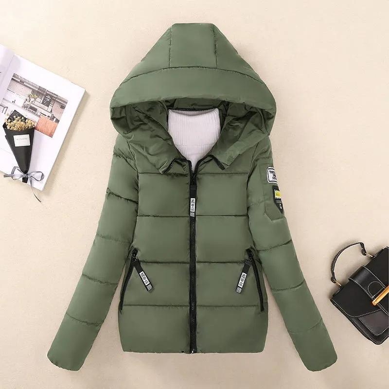 Winterjacke Damen Parkas mit Kapuze Kurzmäntel Damen Parka Warm Verdicken Jacke Koreanische Lose Baumwolle Gepolsterte Oberbekleidung XXXXL dunkelgrüne von Joom DACH