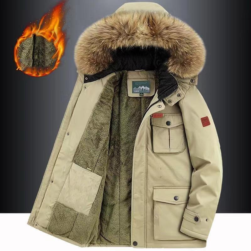 Winterjacke Herren Warm Dick Fleece Parkas Windbreaker Militär Kapuze Pelzkragen Mantel Herrenbekleidung Übergröße 8XL 8XL khaki von Joom DACH