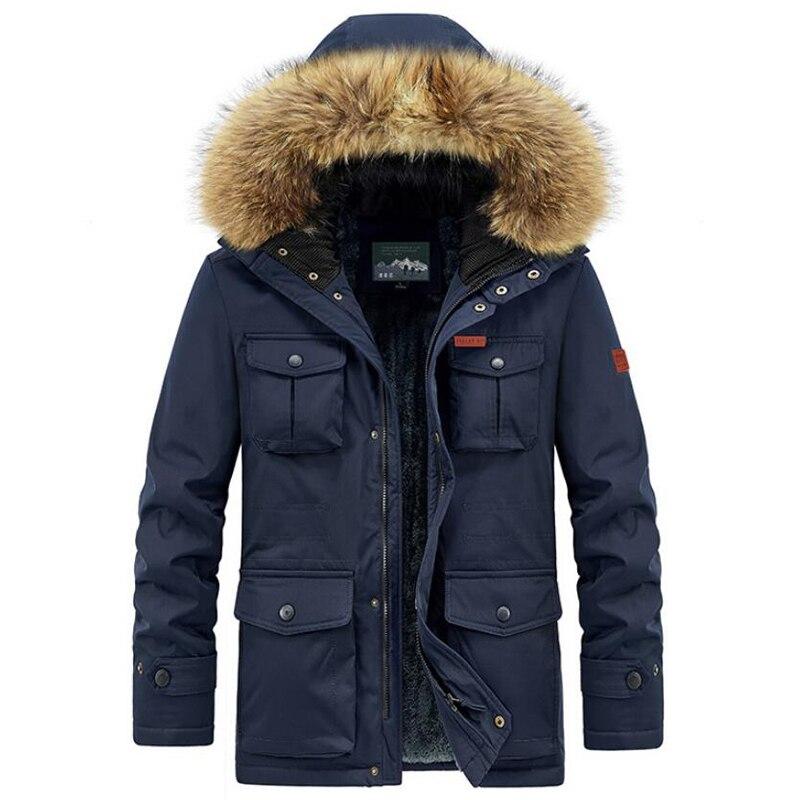 Winterjacke Herren Warme Dicke Fleece-Parkas Windbreaker Militärische Kapuze Pelzkragen Mantel Herrenbekleidung Übergröße 8XL Abnehmbare Mütze M dunkelblaue von Joom DACH