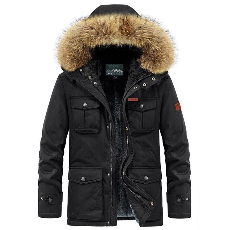 Winterjacke Herren Warme Dicke Fleece-Parkas Windbreaker Militärische Kapuze Pelzkragen Mantel Herrenbekleidung Übergröße 8XL Abnehmbare Mütze XXL schwarz von Joom DACH