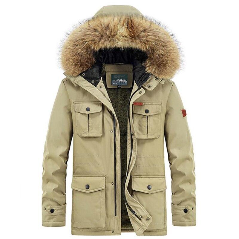 Winterjacke Herren Warme Dicke Fleece-Parkas Windbreaker Militärische Kapuze Pelzkragen Mantel Herrenbekleidung Übergröße 8XL Abnehmbare Mütze XXL khaki von Joom DACH