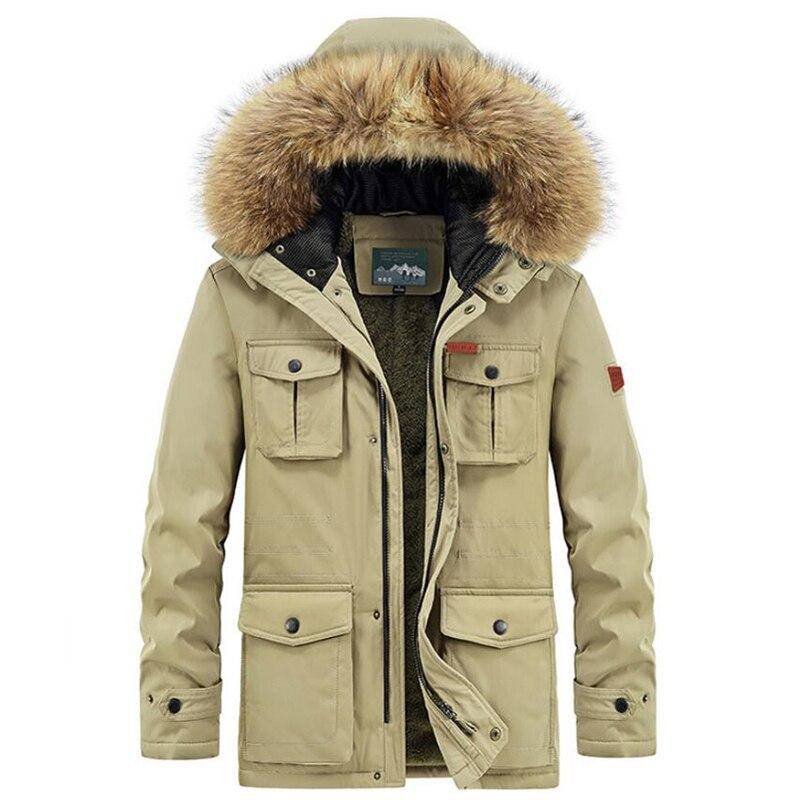 Winterjacke Herren Warme Dicke Fleece-Parkas Windbreaker Militärische Kapuze Pelzkragen Mantel Herrenbekleidung Übergröße 8XL Abnehmbare Mütze XXL khaki von Joom DACH