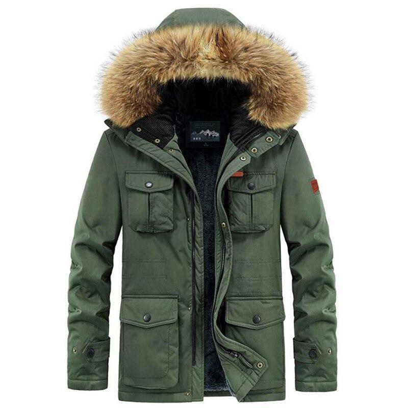 Winterjacke Herren Warme Dicke Fleece-Parkas Windbreaker Militärische Kapuze Pelzkragen Mantel Herrenbekleidung Übergröße 8XL Abnehmbare Mütze XXXXL armee grüne von Joom DACH