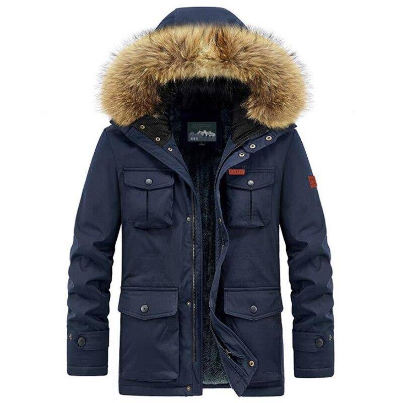 Winterjacke Herren Warme Dicke Fleece-Parkas Windbreaker Militärische Kapuze Pelzkragen Mantel Herrenbekleidung Übergröße 8XL Abnehmbare Mütze XXXXXL dunkelblaue von Joom DACH