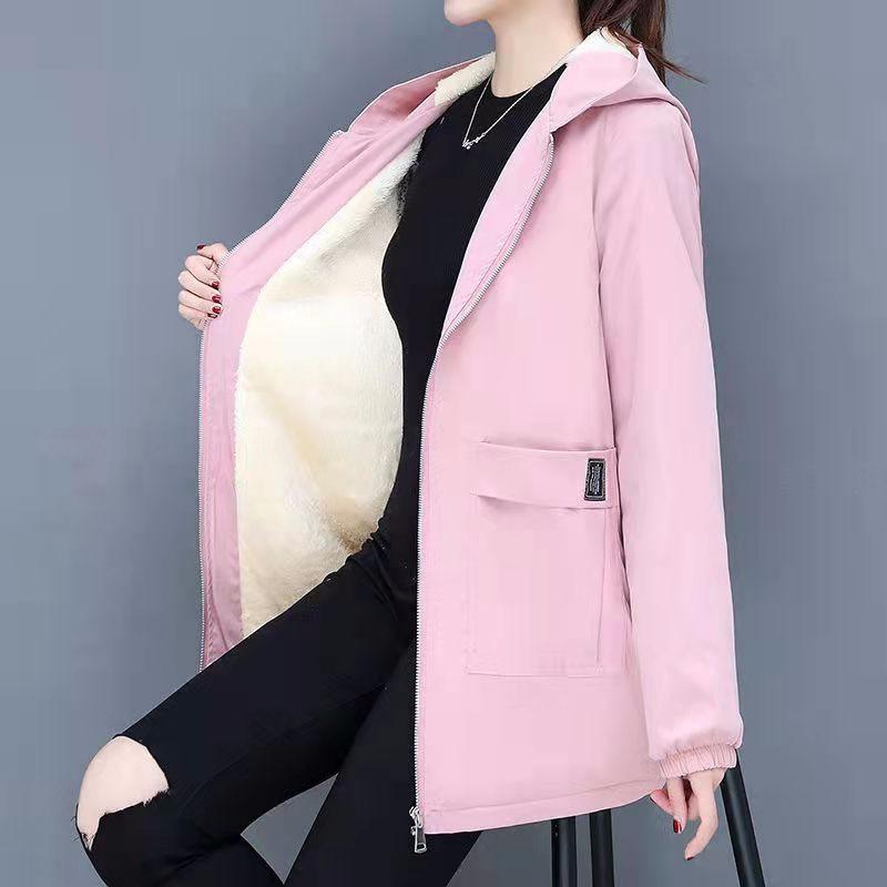 Winterjacke aus Baumwolle, warmer Puffermantel für Damen, lässige Parkas mit Futter, Plüsch-Kapuze, Trenchcoat für Damen 8XL rosa von Joom DACH