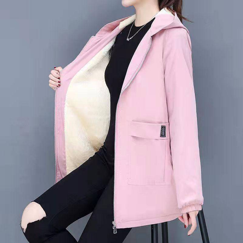 Winterjacke aus Baumwolle, warmer Puffermantel für Damen, lässige Parkas mit Futter, Plüsch-Kapuze, Trenchcoat für Damen 8XL rosa von Joom DACH