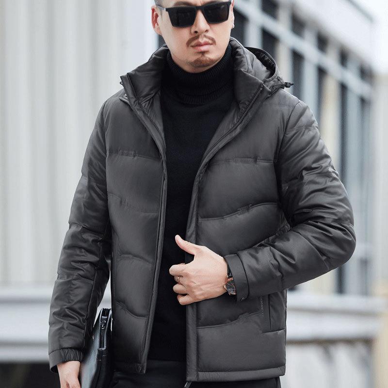 Winterjacke aus echtem Leder für Herren mittleren Alters, verdickte Daunenjacke aus Schaffell, lockere Kapuzenjacke, Papa-Outfit 4XL von Joom DACH
