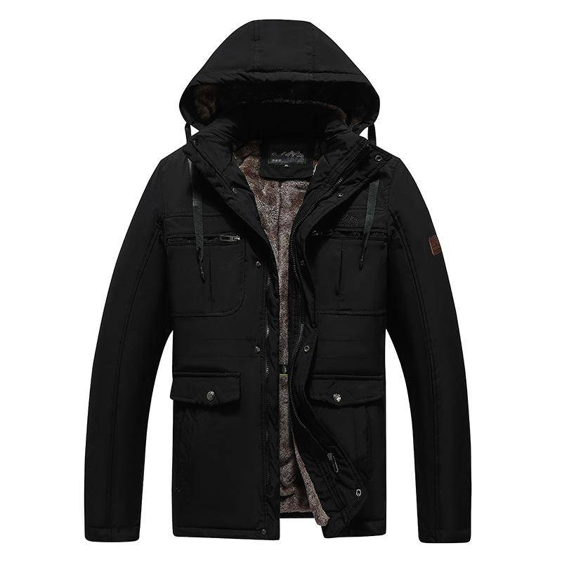 Winterjacke für Herren aus Samt, warm, mit mehreren Taschen, kältebeständig, mit Kapuze, Freizeitjacke für Herren, schmaler Baumwollmantel für Herren 4XL von Joom DACH
